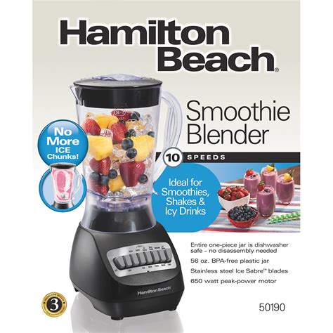 Hamilton Beach Smoothie Electric Blender With 10 Speeds 56 Bpa Free