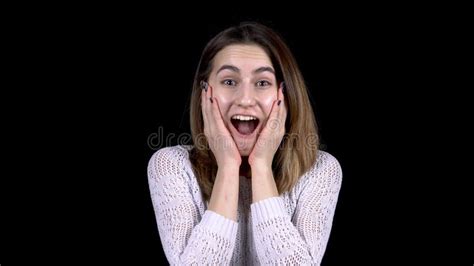 The Young Woman Shows Emotions Of Surprise On Her Face Woman Is