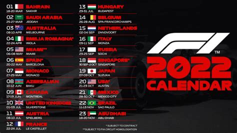 F1 Calendar 2022 By Month Printable Calendars 2022