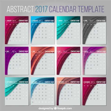 Free Vector 2017 Calendar Template With Colored Waves