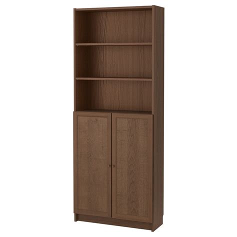 Billy Oxberg Bookcase With Doors Brown Ash Veneer 80x30x202 Cm Ikea