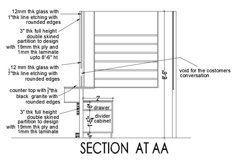 Bank Cash Cabin Side Section Drawing Download Free Dwg File Cadbull
