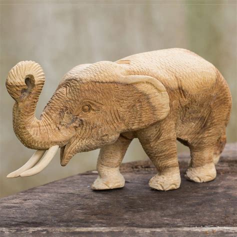 Hand Carved Teak Wood Elephant Statuette From Thailand Elephant Play