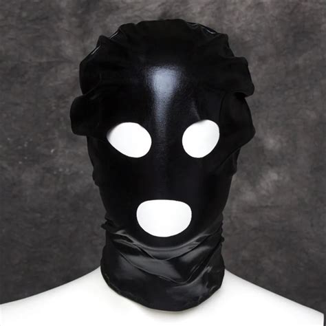 Light Patent Leather Mask Sex Products Open Mouth Eyes 3 Hole Adult