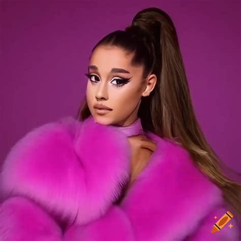 Ariana Grande In Pink Fluffy Fur Coat On Craiyon