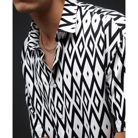 White Geo Print Oversize Drop Shoulder Shirt For Men Yoya