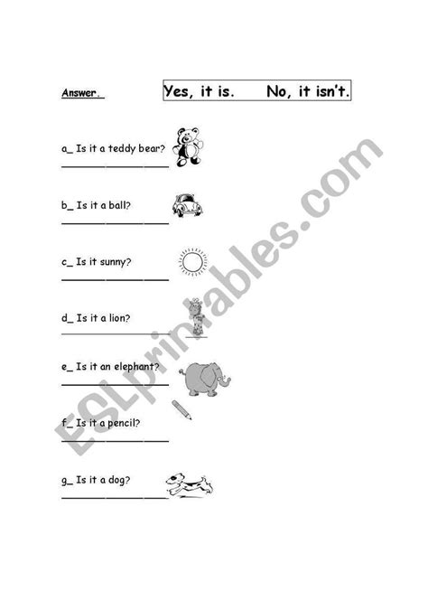 Answer The Questions Using Yes It Is No It Isn´t Esl Worksheet