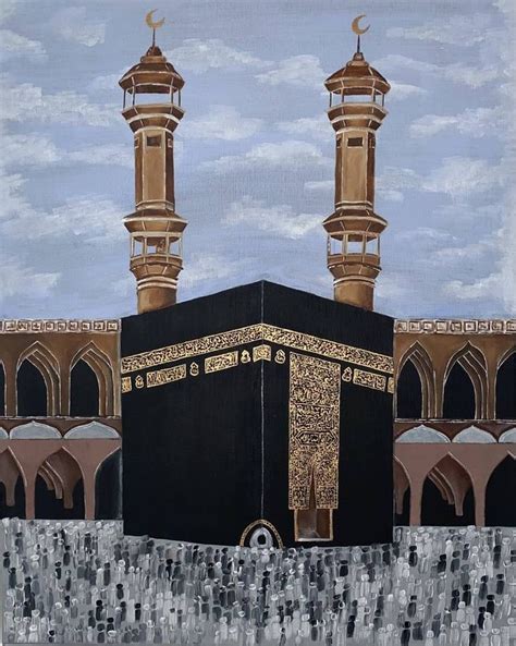 A Painting Of A Mosque With Two Minalis In The Background