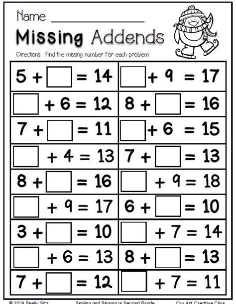 Winter Math For 1st And 2nd Grade Missing Addends Elementary Math