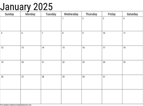 2025 January Calendar Template