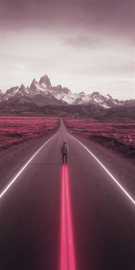 1080x2160 Road Neon Lights Man Mountain Pink 5k One Plus 5thonor 7x