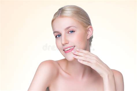 Personable Beautiful Woman With Perfect Smooth Skin Portrait Stock