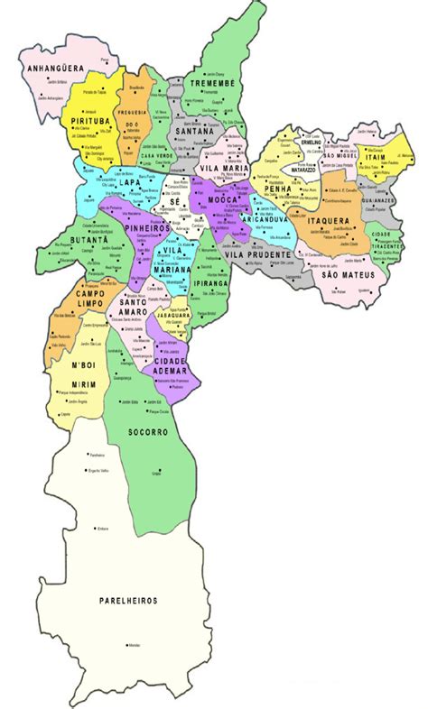 Mapa Das Subprefeituras De S O Paulo E Seus Distritos Fonte Site