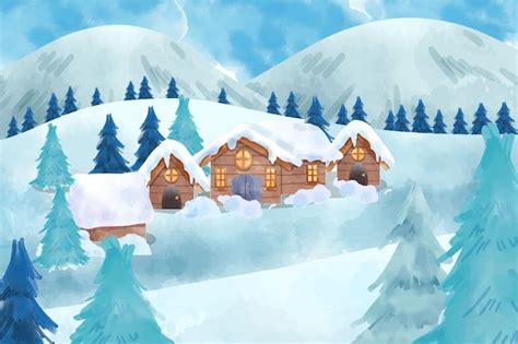 Ilustración De Pueblo De Invierno En Acuarela Vector Gratis