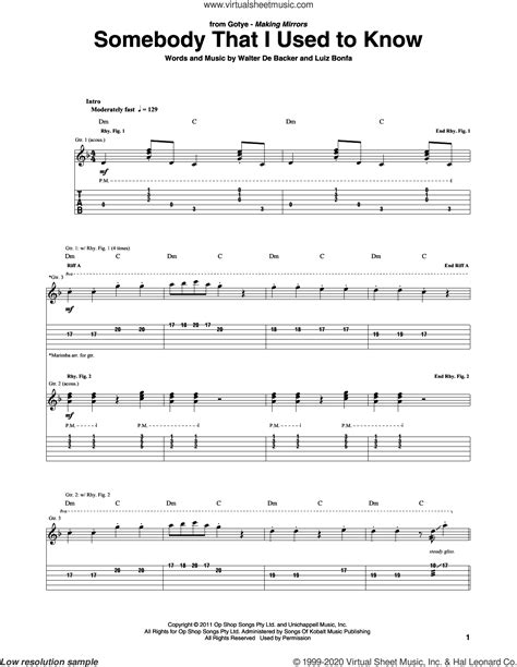 Somebody That I Used To Know Feat Kimbra Sheet Music For Guitar