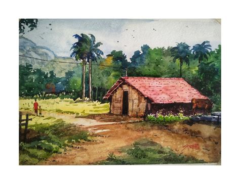 Artstation Village Landscape Watercolor Painting