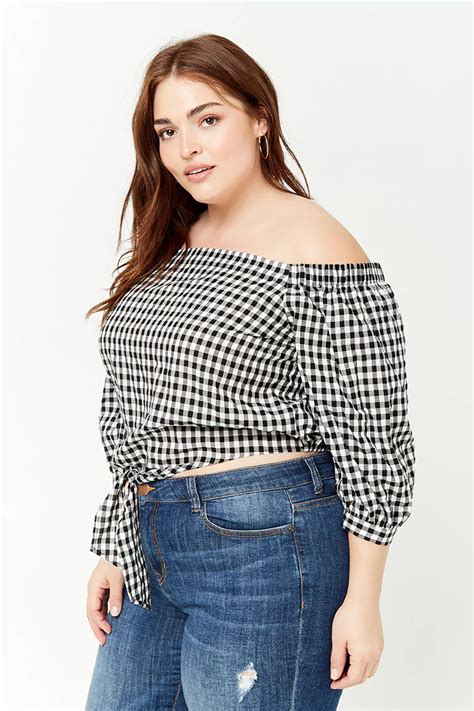 Forever 21 Plus Size Gingham Off The Shoulder Top