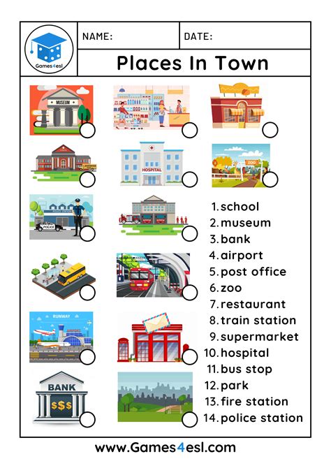 Places In Town Worksheets Games4esl