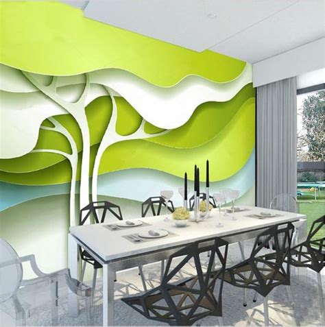 Custom 3d Green Abstract Trees Photo Wallpaper For Home Or