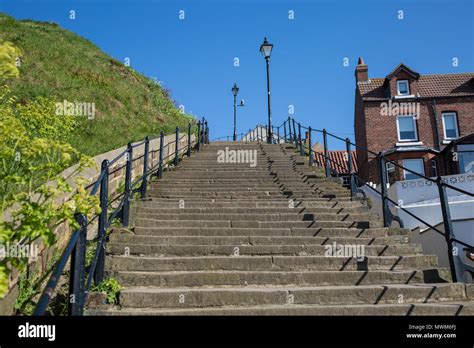 The 199 Steps In Whitby Which Lead Up To Whitby Abbey In Yorkshire Uk