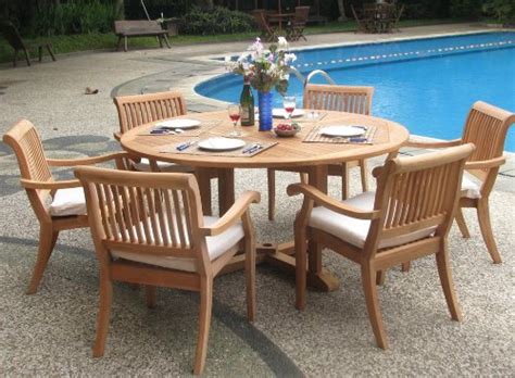Teak 5 pc dining 60quot round table 4 stacking arm chair set patio new. Wholesale Teak 7-Piece Teak Dining Set with 60" Round ...