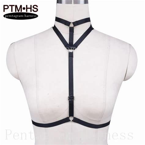 pentagram harness bondage neck waist harness lingerie black adjust size halter elastic strappy