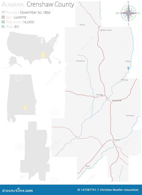 Map Of Crenshaw County In Alabama Stock Vector Illustration Of Colors