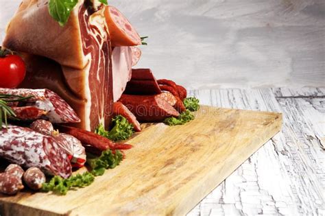 Cold Meat Assortment With Delicious Salami And Fresh Herbs Variety Of