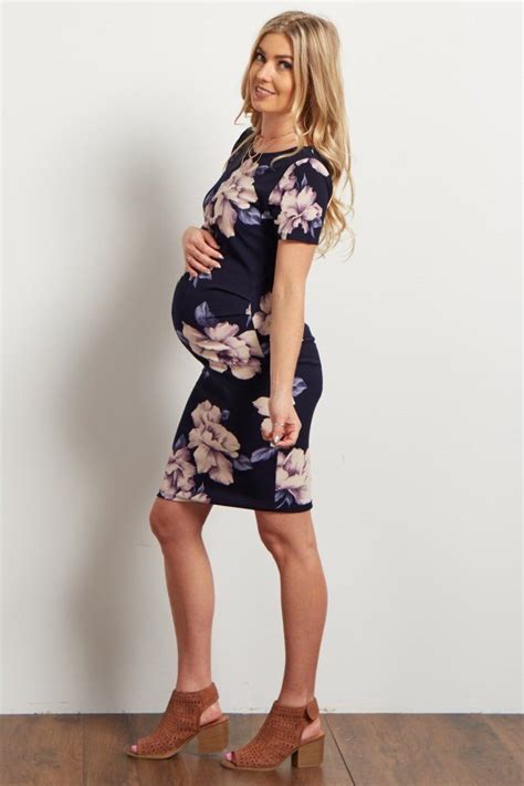 Pinkblush Navy Blue Watercolor Floral Fitted Maternity Dress Fitted Maternity Dress Maternity