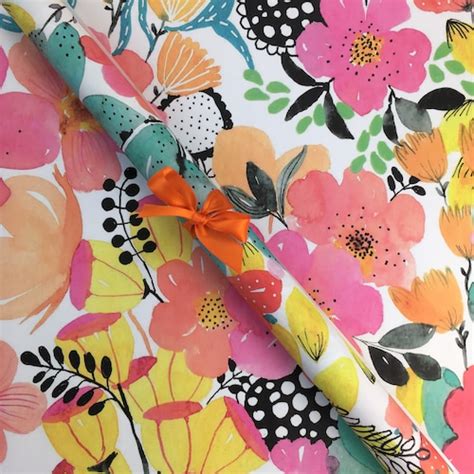 Colourful Floral Wrapping Paper Bright T Wrap Etsy