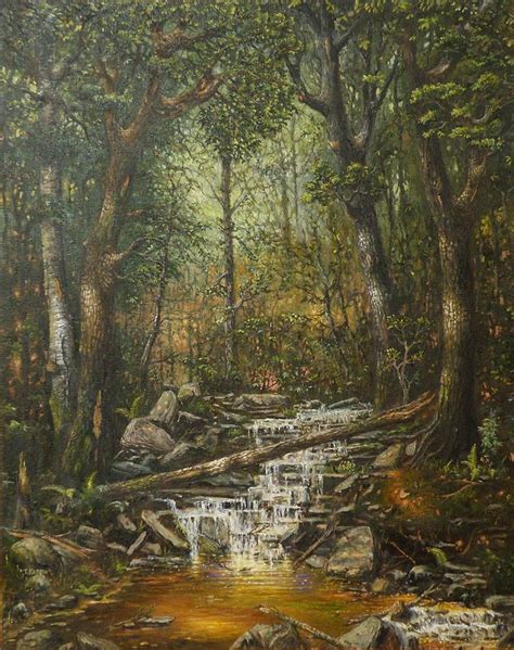 Forest Interior With Waterfall Painting By Thomas Kearon Fine Art America