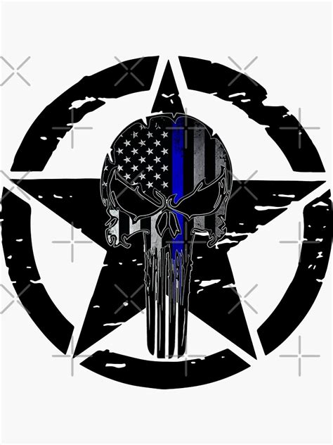 Thin Blue Line American Flag Off Road Skull Sticker For Sale By
