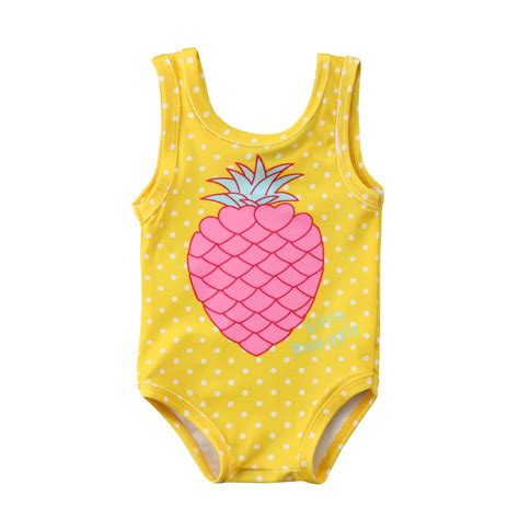 6m 4y Kids Baby Girl One Piece Yellow Dot Swimsuit Pineapple Print