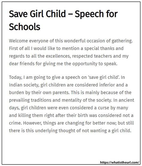 Save Girl Child Speech For Schools Childrens Day Speech Save Girl