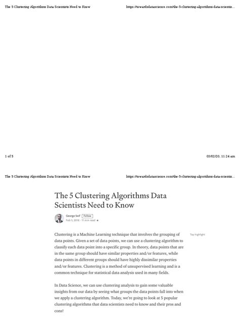 The 5 Clustering Algorithms Data Scientists Need To Know Pdf Data