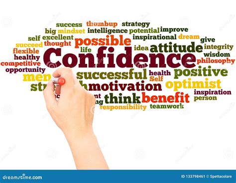 Confidence Word Cloud And Hand With Marker Concept Stock Illustration