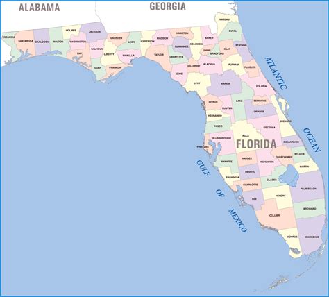 Detailed Administrative Divisions Map Of Florida State Florida State