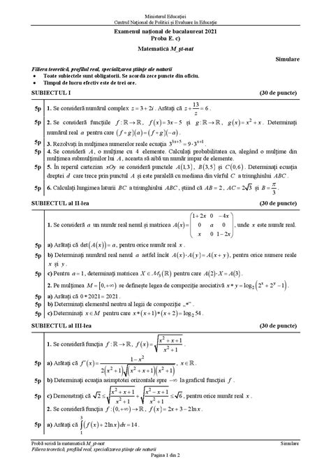 Subiecte Simulare Bac Matematica Tehnologic Subiecte Simulare My Xxx