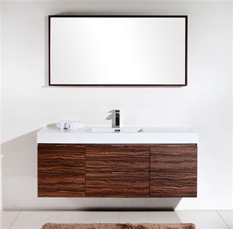 Wall mount cabinets are usually available in modern style bathroom vanities. Bliss 60" Walnut Wall Mount Single Sink Modern Bathroom Vanity