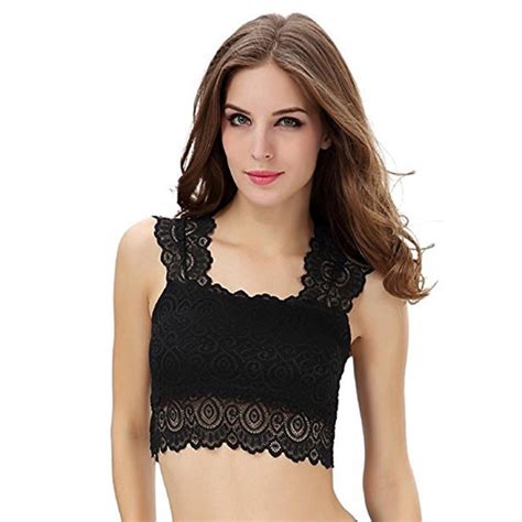 Women Sexy Lace Overlay Padded Bra Tank Top Bra Sexy Prevent Exposed