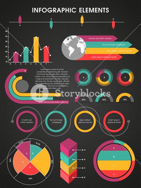 A Big Set Of Creative Infographic Elements With Statistical Graphs And