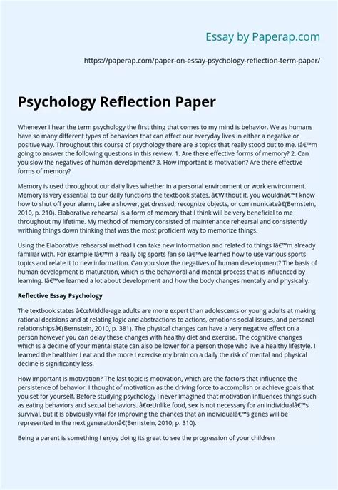 Psychology Reflection Paper Reflective Essay Example
