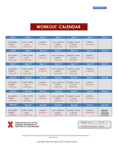 40 Effective Workout Log And Calendar Templates Templatelab