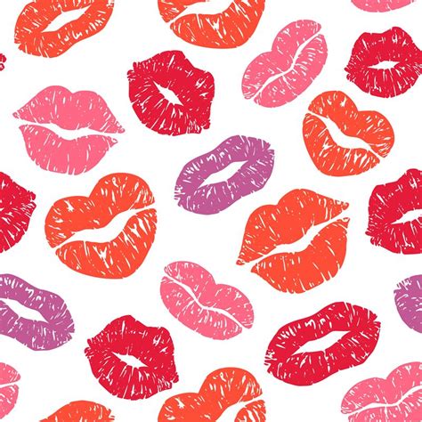 Lips Print Seamless Pattern Kiss Prints With Texture Color Girls Lip