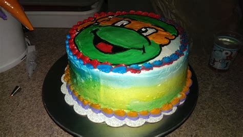 Mikey Ninja Turtle Cake Hand Drawn Mikey Airbrushed Sides Two Toned