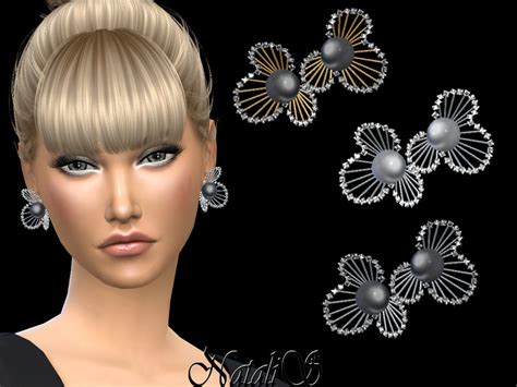 The Sims Resource Natalisdiamonds And Pearl Flower Design Earrings