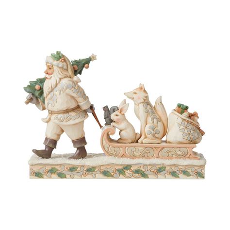 Jim Shore Woodland Santa With Animals On Sled Figurine