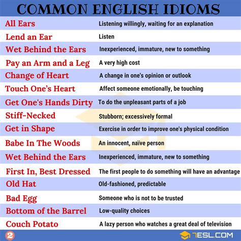 1500 English Idioms From A Z With Useful Examples • 7esl English