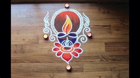 Simple Freehand Diwali Special Diya Rangoli Designs With Colours