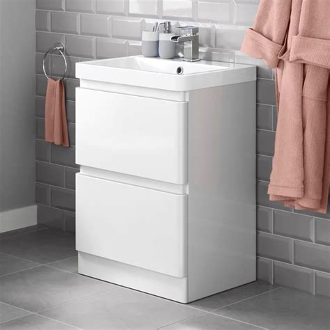 600mm Denver Ii Gloss White Built In Basin Drawer Unit Floor Standing